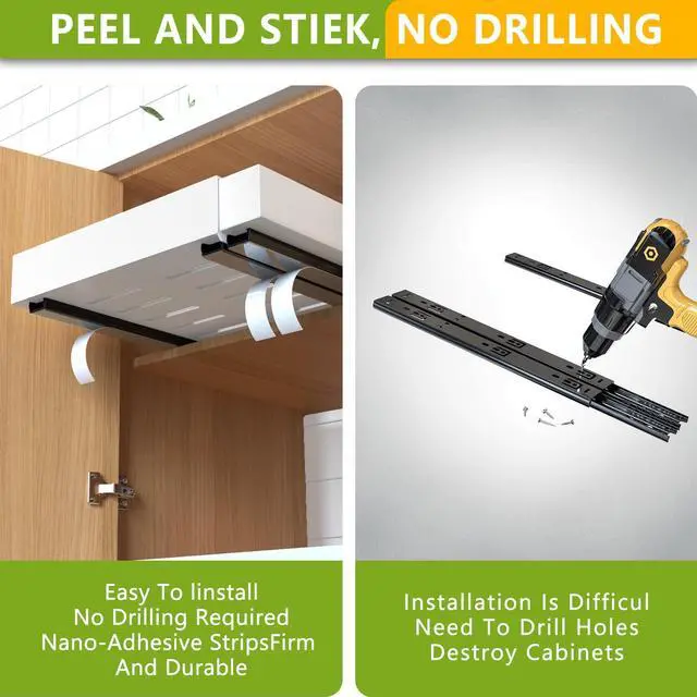 Alt view image 4 of 6 - 2 Pack Pull Out Cabinet Organizer 21" Deep Expandable Slide Out Drawer Organizers,No Drill Pull Out Drawers Adhesive with Nano Compatible Framed Cabinets Shelves For Kitchen Pantry Adjustable Width