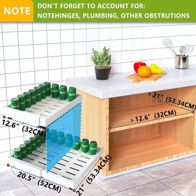 Alt view image 6 of 6 - 2 Pack Pull Out Cabinet Organizer 21" Deep Expandable Slide Out Drawer Organizers,No Drill Pull Out Drawers Adhesive with Nano Compatible Framed Cabinets Shelves For Kitchen Pantry Adjustable Width