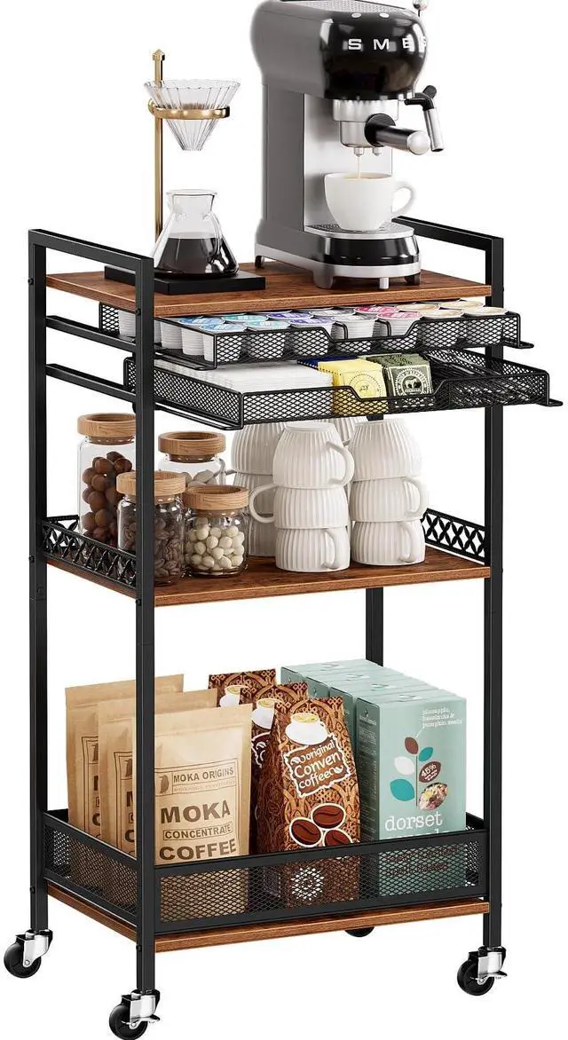 Main image of Plaviya K Cup Holder Coffee Cart, 5 Tier Coffee Station Organizer with Wheels, Coffee Pod Holder Coffee Bar Organizer Accessories, Multi-Functional Cart for Living Room, Kitchen, Breakfast Nook