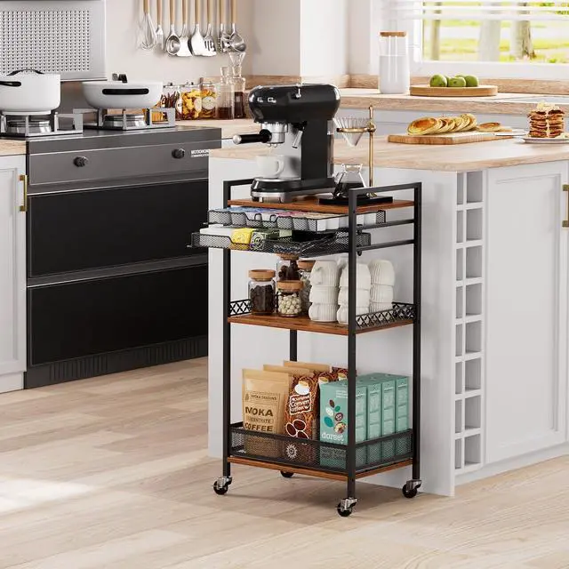 Alt view image 4 of 7 - Plaviya K Cup Holder Coffee Cart, 5 Tier Coffee Station Organizer with Wheels, Coffee Pod Holder Coffee Bar Organizer Accessories, Multi-Functional Cart for Living Room, Kitchen, Breakfast Nook