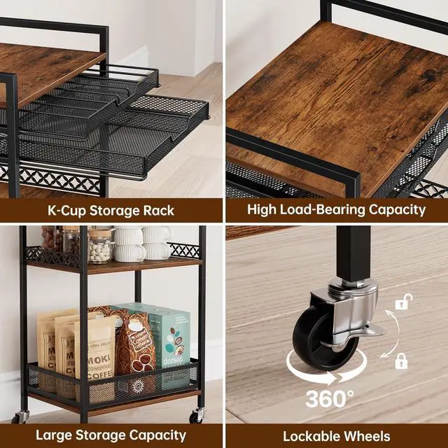 Alt view image 6 of 7 - Plaviya K Cup Holder Coffee Cart, 5 Tier Coffee Station Organizer with Wheels, Coffee Pod Holder Coffee Bar Organizer Accessories, Multi-Functional Cart for Living Room, Kitchen, Breakfast Nook