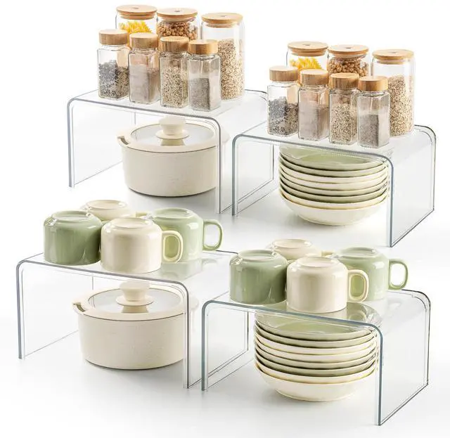 Main image of Clear Spice Rack Shelves, Pantry Organizers and Storage Set of 4, Display Shelf Organizer, Room Bathroom Desk Shelf Countertop Organization and Storage, Ideal for Kitchen Cabinet Organizer Shelf