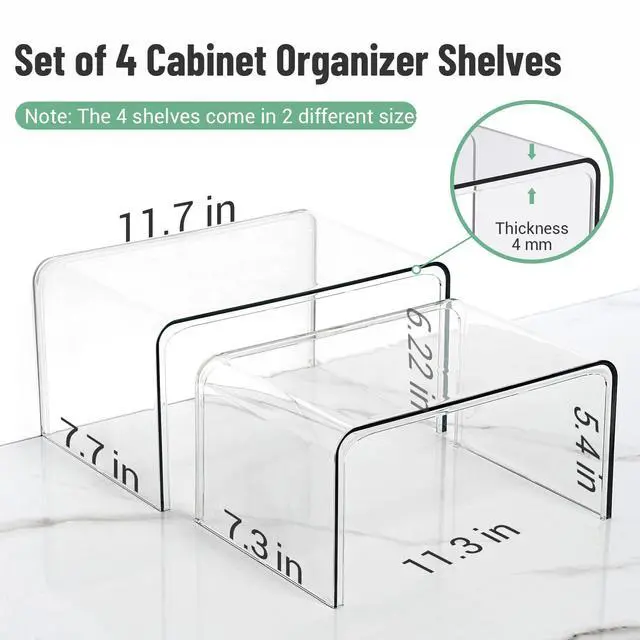 Alt view image 2 of 7 - Clear Spice Rack Shelves, Pantry Organizers and Storage Set of 4, Display Shelf Organizer, Room Bathroom Desk Shelf Countertop Organization and Storage, Ideal for Kitchen Cabinet Organizer Shelf