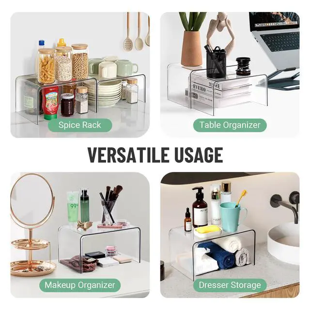Alt view image 6 of 7 - Clear Spice Rack Shelves, Pantry Organizers and Storage Set of 4, Display Shelf Organizer, Room Bathroom Desk Shelf Countertop Organization and Storage, Ideal for Kitchen Cabinet Organizer Shelf