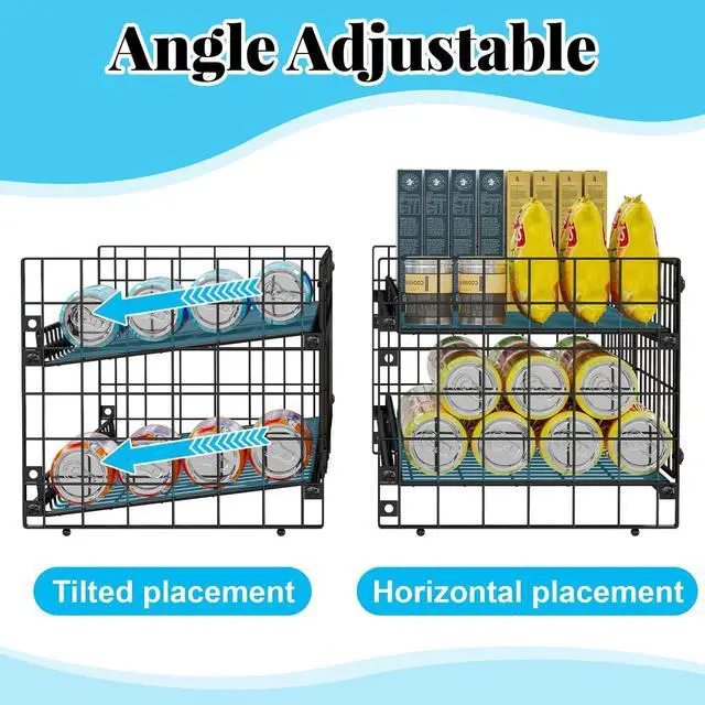 Alt view image 2 of 7 - 2-Pack Stackable Can Organizer for Pantry Shelf, Adjustable Extra-Long Rolling Can Rack for Kitchen Cupboard Storage, Sturdy Standing Can Holder for Canned Food Goods Soda up to 128, 2 Tier, Black