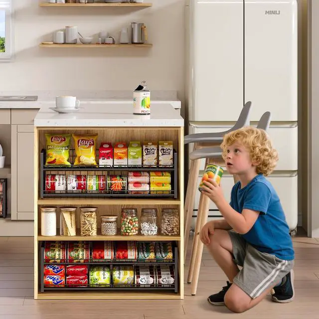 Alt view image 5 of 7 - 2-Pack Stackable Can Organizer for Pantry Shelf, Adjustable Extra-Long Rolling Can Rack for Kitchen Cupboard Storage, Sturdy Standing Can Holder for Canned Food Goods Soda up to 128, 2 Tier, Black