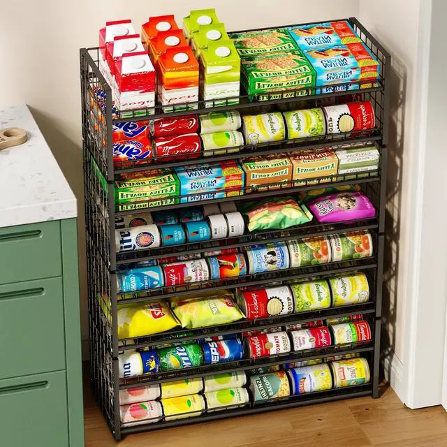 Alt view image 7 of 7 - 2-Pack Stackable Can Organizer for Pantry Shelf, Adjustable Extra-Long Rolling Can Rack for Kitchen Cupboard Storage, Sturdy Standing Can Holder for Canned Food Goods Soda up to 128, 2 Tier, Black