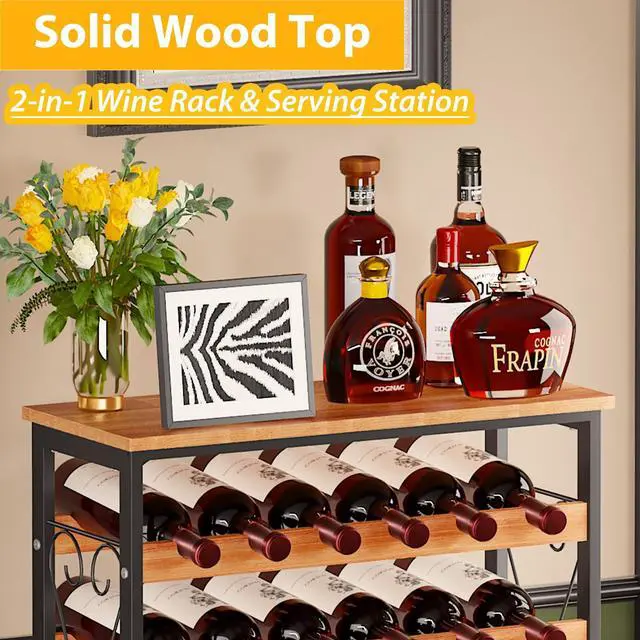 Alt view image 3 of 7 - Sonyabecca 48 Bottle Wine Rack Freestanding Floor with Wood Top,8-Tier Wine Storage Shelf with Serving Station, Wine Holder for Kitchen, Bar, Dining Room, Home Bar Cabinet for Wine Bottles, No Wobble