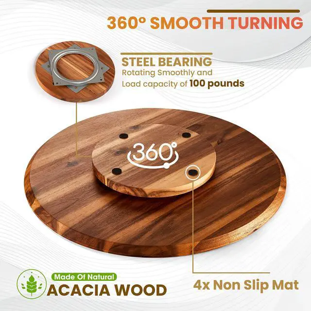 Alt view image 2 of 7 - TIDITA 21" Acacia Wood Lazy Susan for Table Top - Wooden Turntable Serving Tray for Charcuterie Boards Cheese Board - Extra Large Round Lazy Susan Organizer - Kitchen Revolution for Countertop