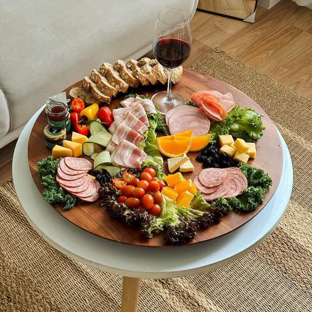 Alt view image 4 of 7 - TIDITA 21" Acacia Wood Lazy Susan for Table Top - Wooden Turntable Serving Tray for Charcuterie Boards Cheese Board - Extra Large Round Lazy Susan Organizer - Kitchen Revolution for Countertop