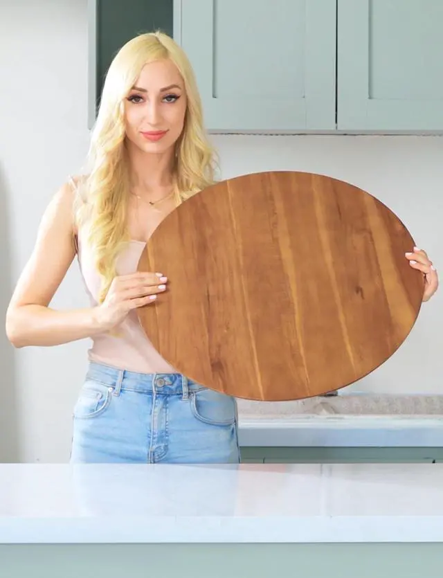 Alt view image 7 of 7 - TIDITA 21" Acacia Wood Lazy Susan for Table Top - Wooden Turntable Serving Tray for Charcuterie Boards Cheese Board - Extra Large Round Lazy Susan Organizer - Kitchen Revolution for Countertop