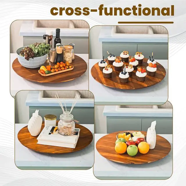 Alt view image 5 of 7 - TIDITA 21" Acacia Wood Lazy Susan for Table Top - Wooden Turntable Serving Tray for Charcuterie Boards Cheese Board - Extra Large Round Lazy Susan Organizer - Kitchen Revolution for Countertop