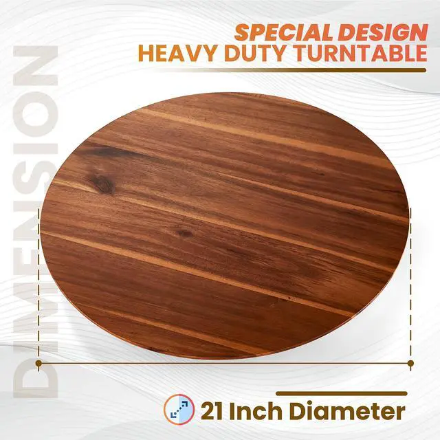 Alt view image 3 of 7 - TIDITA 21" Acacia Wood Lazy Susan for Table Top - Wooden Turntable Serving Tray for Charcuterie Boards Cheese Board - Extra Large Round Lazy Susan Organizer - Kitchen Revolution for Countertop
