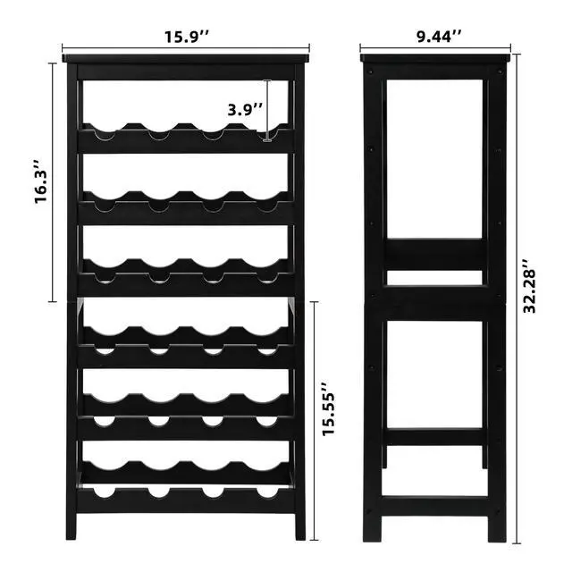 Alt view image 7 of 7 - VASMIA Wine Rack Freestanding Floor, 6-Tier Display Wine Storage Shelves with Table Top, 24-Botttle Bamboo Wine Rack Shelf for Kitchen Bar Dining Room Living Room, Black