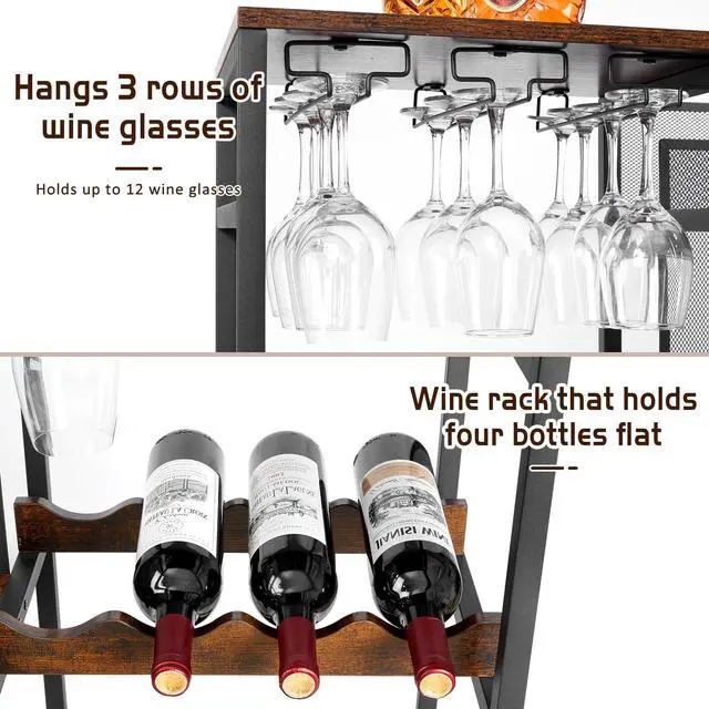 Alt view image 2 of 7 - Versatile Liquor Stand for Home Bar, Wine Rack Freestanding Floor, Mini Bar Table for Liquor Whiskey Wine, 3-Tier Trapezoidal Liquor Bottle Display Shelf with Glass Holder and Fences(Patent Pending)