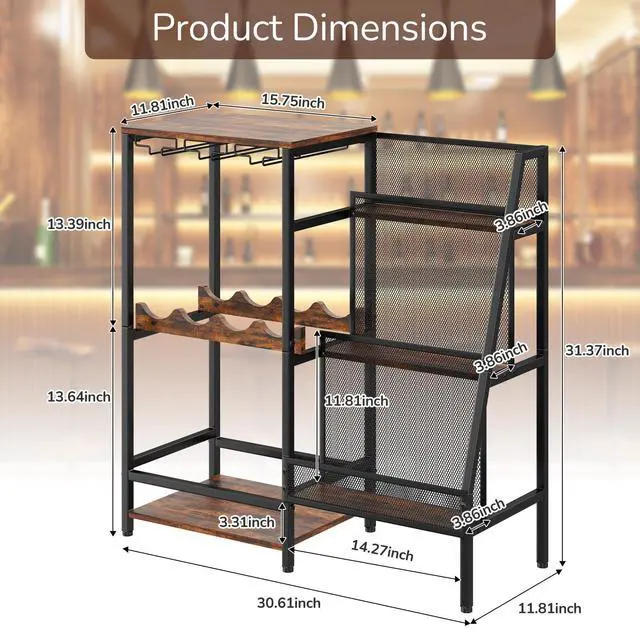 Alt view image 6 of 7 - Versatile Liquor Stand for Home Bar, Wine Rack Freestanding Floor, Mini Bar Table for Liquor Whiskey Wine, 3-Tier Trapezoidal Liquor Bottle Display Shelf with Glass Holder and Fences(Patent Pending)