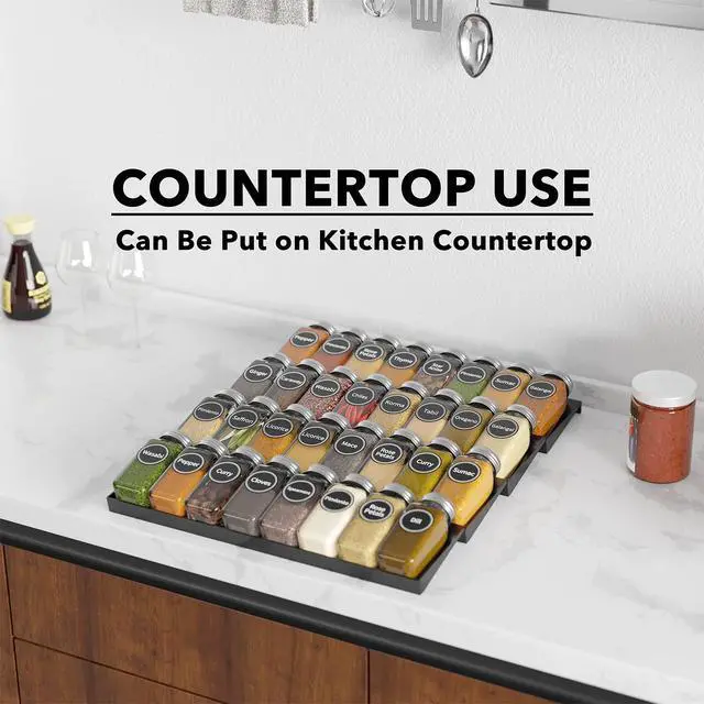 Alt view image 5 of 6 - SpaceAid Spice Drawer Organizer with 32 Spice Jars, 386 Spice Labels, 4 Tier Seasoning Rack Tray Insert for Kitchen Drawers, 15" Wide x 17.5" Deep