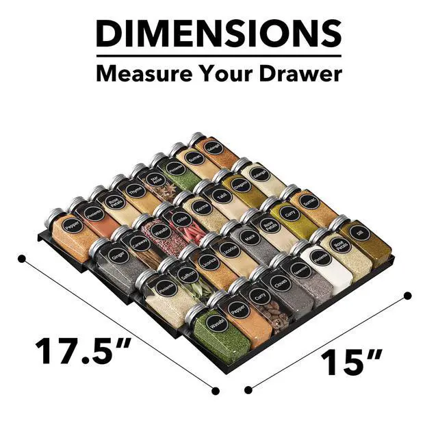 Alt view image 4 of 6 - SpaceAid Spice Drawer Organizer with 32 Spice Jars, 386 Spice Labels, 4 Tier Seasoning Rack Tray Insert for Kitchen Drawers, 15" Wide x 17.5" Deep