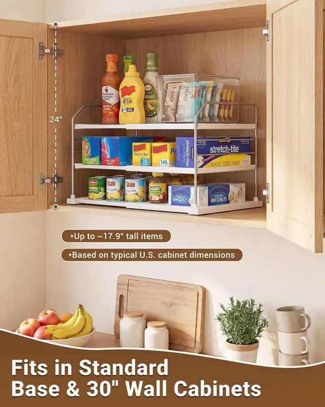 Alt view image 3 of 7 - EVERIE Extendable 3-Tier Kitchen Cabinet & Pantry Organizer for Plastic Wrap, Foil & Storage Bags, Adjustable Heavy Duty Shelf Rack for Wrap Boxes, Jars & Snack Boxes (1116.7 in Wide), Pack of 2