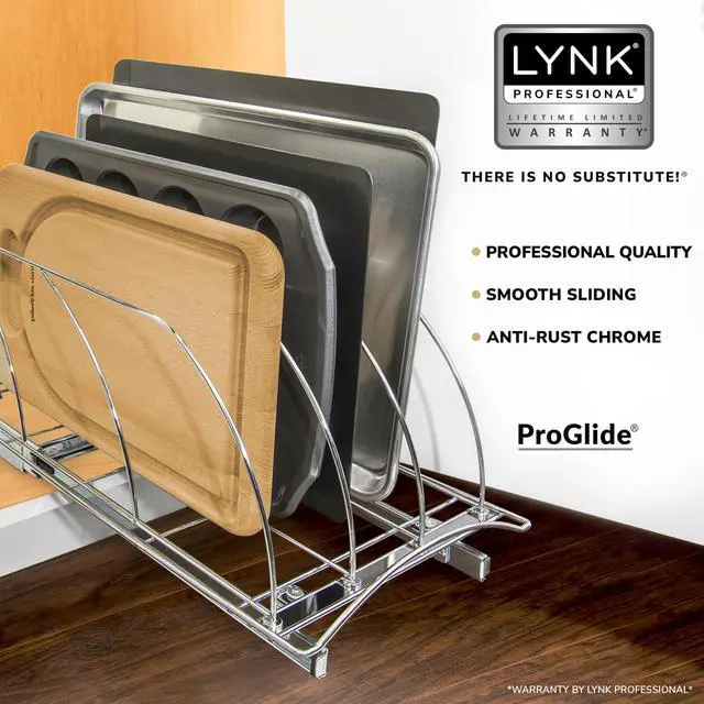 Alt view image 2 of 7 - LYNK PROFESSIONAL® Pull Out Cookie Sheet Organizer for Cabinet Baking Sheet Organizer Sheet Pan Organizer - Lifetime Ltd. Warranty 10 x 21 Deep Inside Cabinet, Chrome