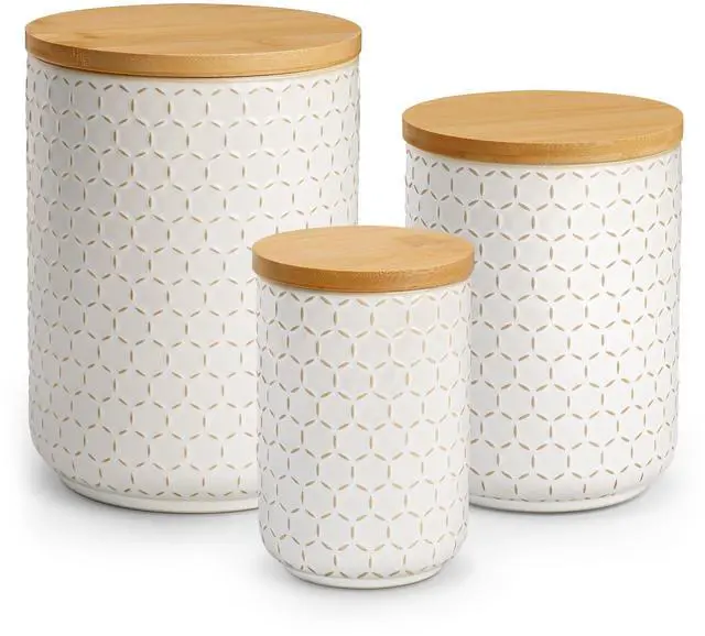 Main image of MALACASA LYDIA Ceramic Canisters Set with Airtight Lids, 80/40/20 oz Coffee Canisters Sets for the Kitchen, Large Jars for Flour, Sugar, Pasta, Coffee, Cookies, Tea - Set of 3, Hexagon