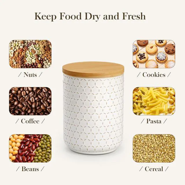 Alt view image 5 of 7 - MALACASA LYDIA Ceramic Canisters Set with Airtight Lids, 80/40/20 oz Coffee Canisters Sets for the Kitchen, Large Jars for Flour, Sugar, Pasta, Coffee, Cookies, Tea - Set of 3, Hexagon