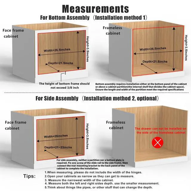 Alt view image 3 of 7 - Mulush 26''W x 21''D x 3''H Pull Out Cabinet Drawer Soft Close Slide Out Wood Organizer for Kitchen, Finished, Bottom and Side Assembly (Wood Drawer Part Width is 25inch)