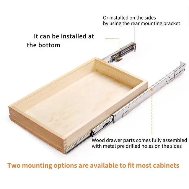 Alt view image 4 of 7 - Mulush 26''W x 21''D x 3''H Pull Out Cabinet Drawer Soft Close Slide Out Wood Organizer for Kitchen, Finished, Bottom and Side Assembly (Wood Drawer Part Width is 25inch)