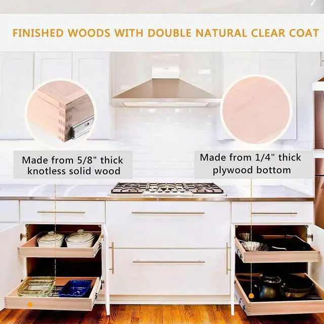 Alt view image 6 of 7 - Mulush 26''W x 21''D x 3''H Pull Out Cabinet Drawer Soft Close Slide Out Wood Organizer for Kitchen, Finished, Bottom and Side Assembly (Wood Drawer Part Width is 25inch)