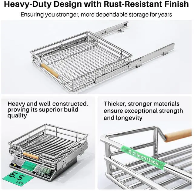 Alt view image 5 of 7 - Pull out Cabinet Organizer, 15"W X 21"D, Heavy Duty Smooth Sliding Under Cabinet Shelves for Pots and Pans, Full-Extension Roll out Drawers, Slide out Organization for Home Kitchen Pantry