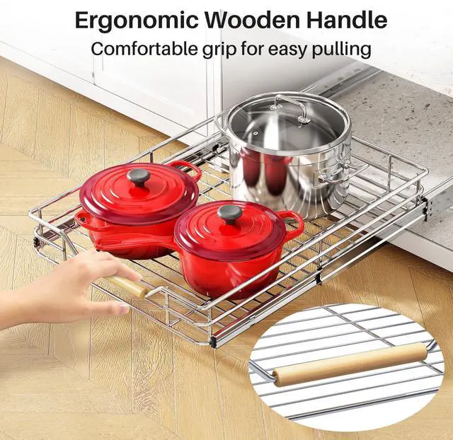 Alt view image 6 of 7 - Pull out Cabinet Organizer, 15"W X 21"D, Heavy Duty Smooth Sliding Under Cabinet Shelves for Pots and Pans, Full-Extension Roll out Drawers, Slide out Organization for Home Kitchen Pantry