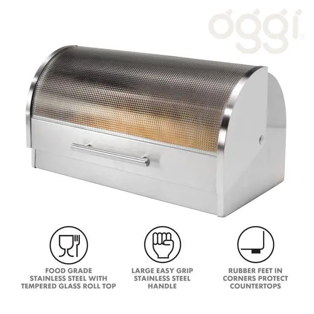 Alt view image 5 of 7 - Oggi Stainless Steel Roll Top Bread Box for Kitchen Countertop with Tempered Glass Lid - Fits Multiple Large Loaves of Bread and Other Freshly Baked Goods Including Cookies, Bagels, Muffins
