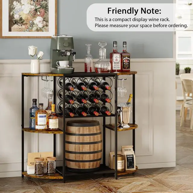 Alt view image 7 of 7 - JKsmart Wine Bar Cabinet with LED Lights, Mini Wine Bar Cart with Storage and Glass Holder, Home Bar Coffee Bar for Liquor, 3-Tier Bar Table for Kitchen, Dining Room, Living Room, Black