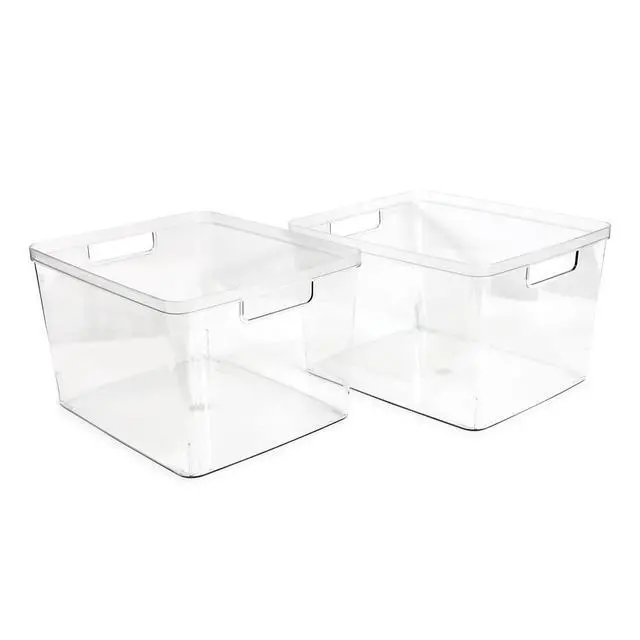 Alt view image 2 of 6 - Isaac Jacobs 2-Pack Extra-Large Clear Storage Bins (11.5 L x 14 W x 9 H) w/Cutout Handles, Plastic Organizer for Home, for Kitchen, Fridge, Pantry, BPA Free, Food Safe (2-Pack, Extra-Large)