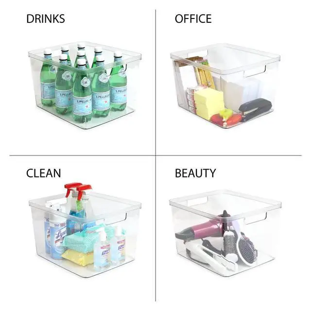 Alt view image 4 of 6 - Isaac Jacobs 2-Pack Extra-Large Clear Storage Bins (11.5 L x 14 W x 9 H) w/Cutout Handles, Plastic Organizer for Home, for Kitchen, Fridge, Pantry, BPA Free, Food Safe (2-Pack, Extra-Large)