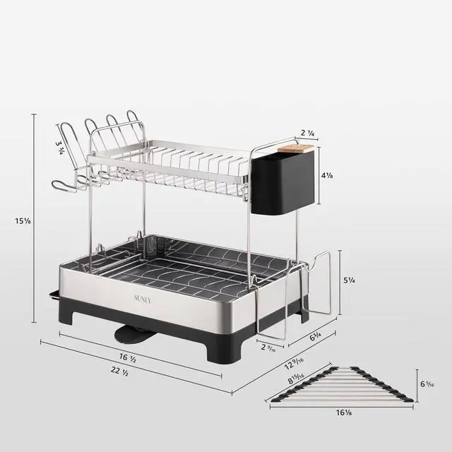 Alt view image 6 of 7 - SUNLY 2 Tier Dish Drying Rack, Extra Large Dish Rack, Multifunctional Large Dish Drainers for Kitchen Counter, 304 Stainless Steel Kitchen Drying Rack, Bowl Drying Rack, Extendable Drain Spout, Black