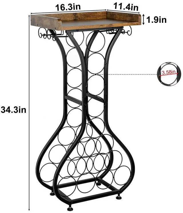 Alt view image 5 of 7 - X-cosrack Wine Rack Freestanding Floor, Mini Bar Table Wine Holder Stand Liquor Cabinet with Glass Holder Wood Tabletop 14 Bottles Floor Wine Storage for Home Bar Kitchen Living Room