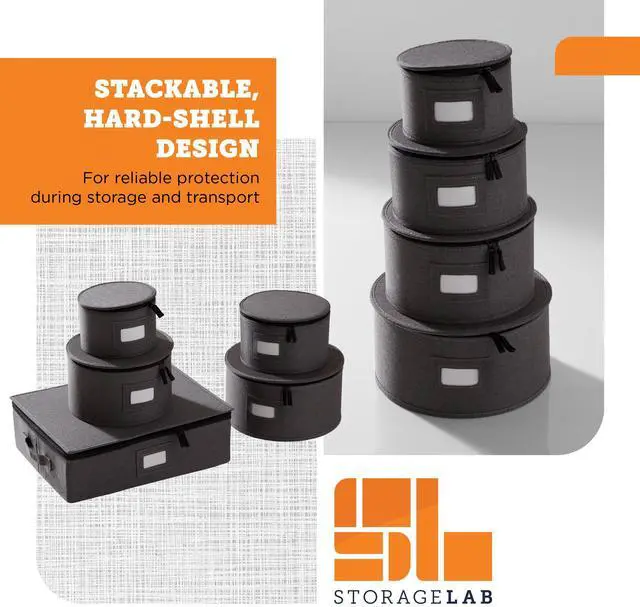 Alt view image 4 of 7 - storageLAB China Storage Containers, Hard Shell Case with Felt Dividers for Charger Plates, and Dishes, Ideal for Kitchen Organization, Moving Supplies, and Fine China Storage - 5-Piece Set, Gray