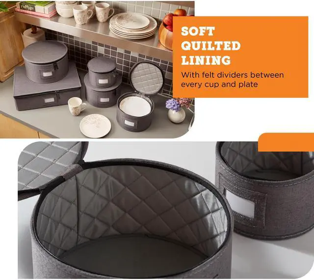 Alt view image 5 of 7 - storageLAB China Storage Containers, Hard Shell Case with Felt Dividers for Charger Plates, and Dishes, Ideal for Kitchen Organization, Moving Supplies, and Fine China Storage - 5-Piece Set, Gray
