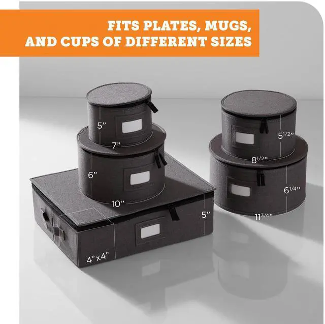Alt view image 7 of 7 - storageLAB China Storage Containers, Hard Shell Case with Felt Dividers for Charger Plates, and Dishes, Ideal for Kitchen Organization, Moving Supplies, and Fine China Storage - 5-Piece Set, Gray