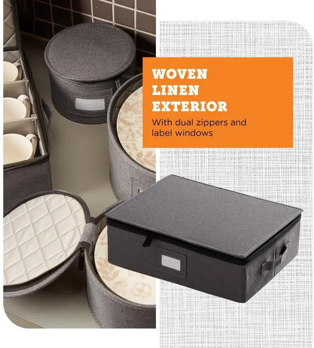 Alt view image 6 of 7 - storageLAB China Storage Containers, Hard Shell Case with Felt Dividers for Charger Plates, and Dishes, Ideal for Kitchen Organization, Moving Supplies, and Fine China Storage - 5-Piece Set, Gray