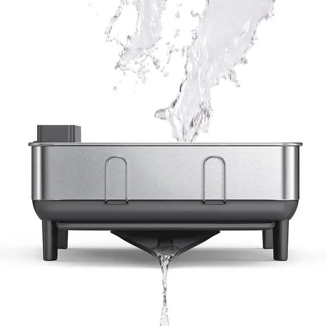 Alt view image 5 of 6 - simplehuman Steel Frame Dishrack, Compact Dish Drying Rack for Small Kitchens, 360º Easy Drain Swivel Spout, Anti-Residue Coating, Moisture Control Surface, Brushed Stainless Steel