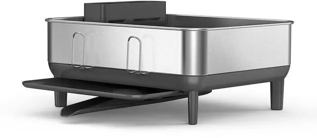 Alt view image 4 of 6 - simplehuman Steel Frame Dishrack, Compact Dish Drying Rack for Small Kitchens, 360º Easy Drain Swivel Spout, Anti-Residue Coating, Moisture Control Surface, Brushed Stainless Steel