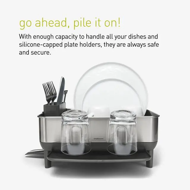 Alt view image 6 of 6 - simplehuman Steel Frame Dishrack, Compact Dish Drying Rack for Small Kitchens, 360º Easy Drain Swivel Spout, Anti-Residue Coating, Moisture Control Surface, Brushed Stainless Steel