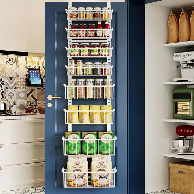 Main image of Over The Door Pantry Organizer, 8-Tier Over The Door Organizer with Adjustable Baskets, Metal Hanging Spice Rack for Pantry Organizers and Storage, Suitable for Kitchen Laundry Room & Bathroom, White