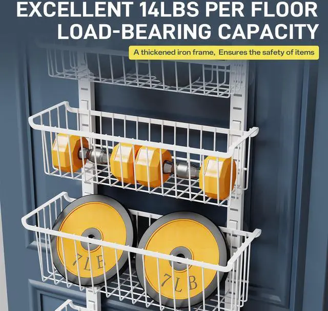 Alt view image 6 of 7 - Over The Door Pantry Organizer, 8-Tier Over The Door Organizer with Adjustable Baskets, Metal Hanging Spice Rack for Pantry Organizers and Storage, Suitable for Kitchen Laundry Room & Bathroom, White