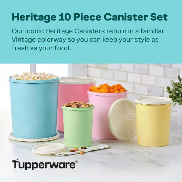 Alt view image 2 of 7 - Tupperware Heritage Collection 10 Piece Nested Canister Set in Vintage Colors, Dishwasher Safe and BPA Free (5 Containers, 5 Lids)