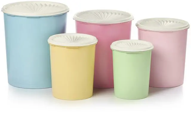 Main image of Tupperware Heritage Collection 10 Piece Nested Canister Set in Vintage Colors, Dishwasher Safe and BPA Free (5 Containers, 5 Lids)