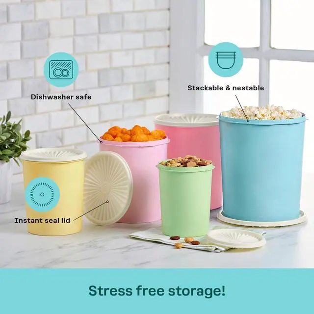 Alt view image 4 of 7 - Tupperware Heritage Collection 10 Piece Nested Canister Set in Vintage Colors, Dishwasher Safe and BPA Free (5 Containers, 5 Lids)