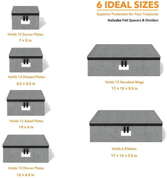 Alt view image 2 of 7 - SpaceAid China Storage Containers 6 Pack, Stackable Hard Shell Quilted Cases with Soft Plate Separators, Moving Supplies Packing Boxes for Dishes, Plates, Platters, Mugs, Cups (Grey)
